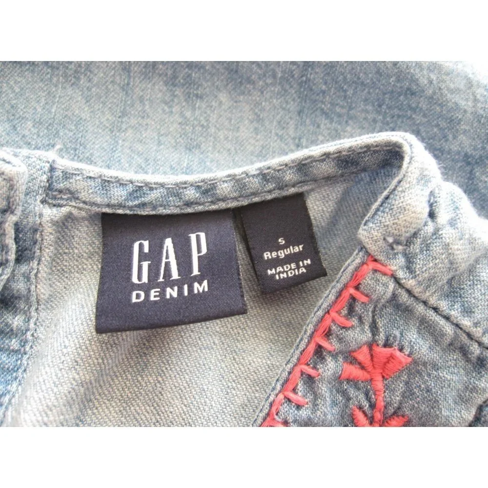 Gap Kids Girls Premium 1969 Denim Embroidered Sundress Blue Pink Floral Boho L